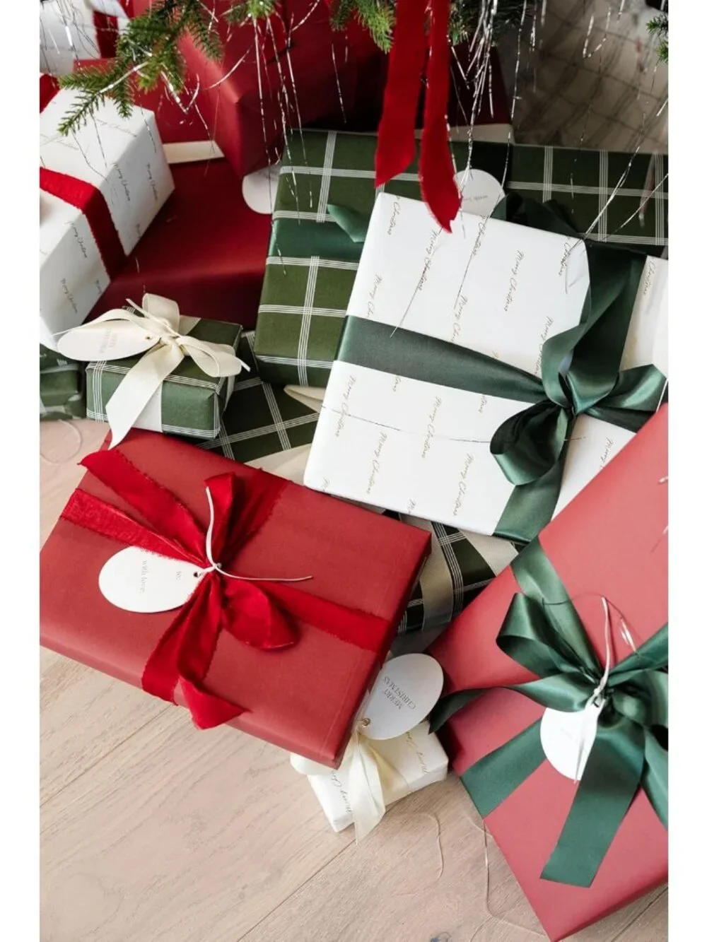Premium Matte Christmas Wrapping Paper Roll, Gold-Foil Plaid Design, 30